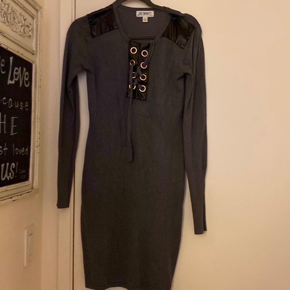 Grey over knee body con cute sweater dress